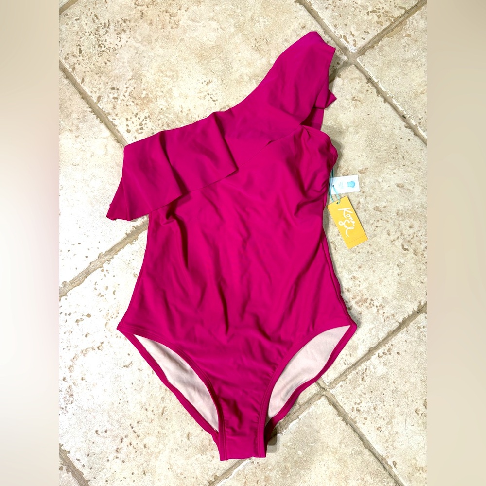Kona Sol NWT Pink One Piece Swimsuit Ruffle One Shoulder Full Coverage size M